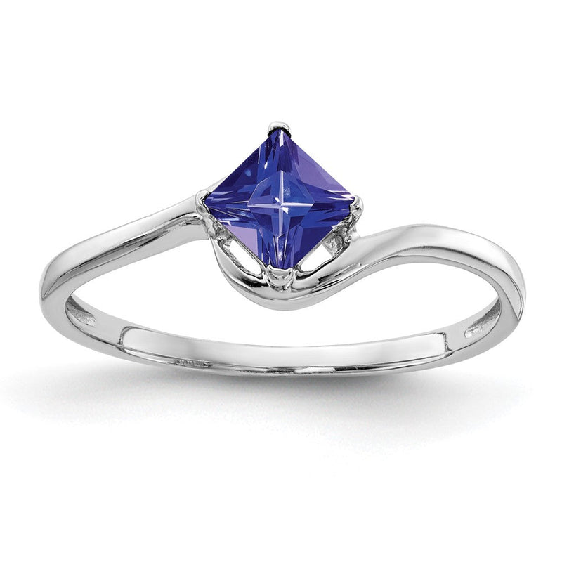 14K Weißgold Ring mit Prinzessschliff-Tansanit, 4 mm