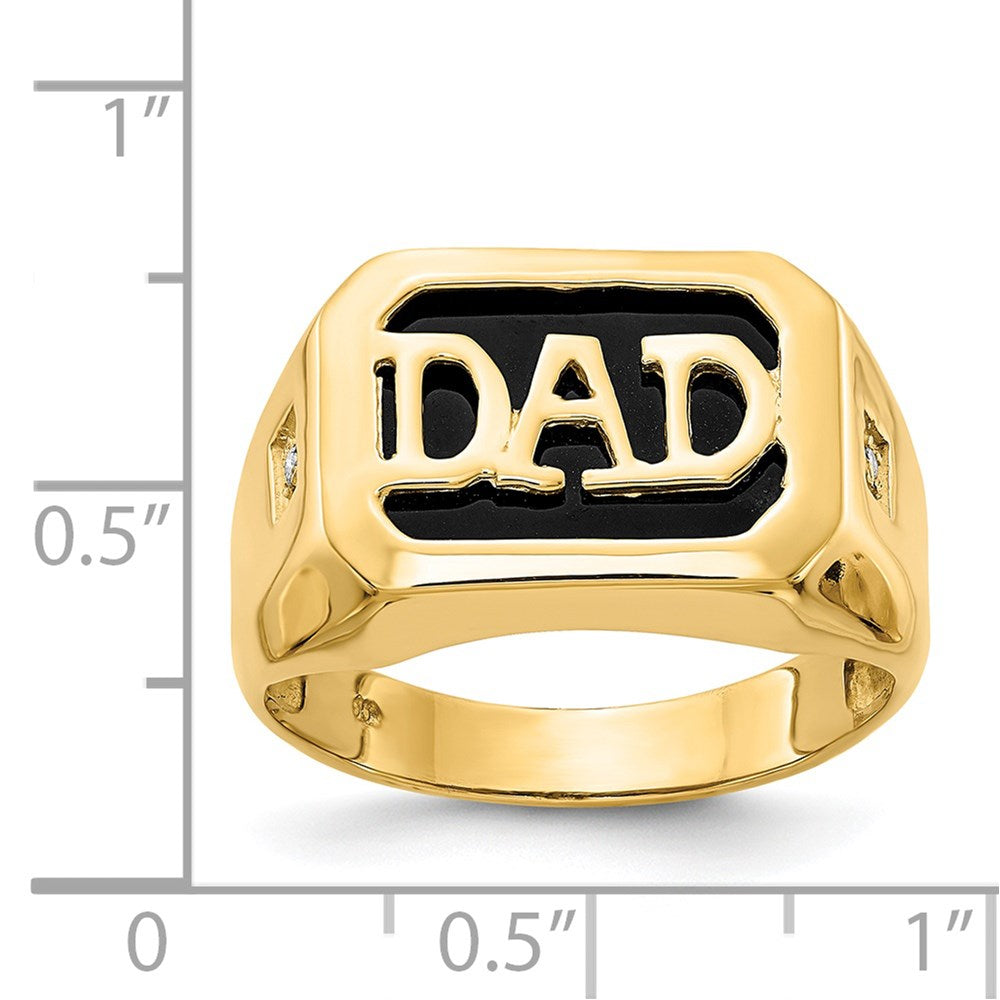 14K Gelbgold Herrenring mit AA-Diamant und Onyx, "Dad"