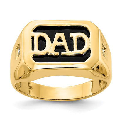 14K Gelbgold Herrenring mit AA-Diamant und Onyx, "Dad"