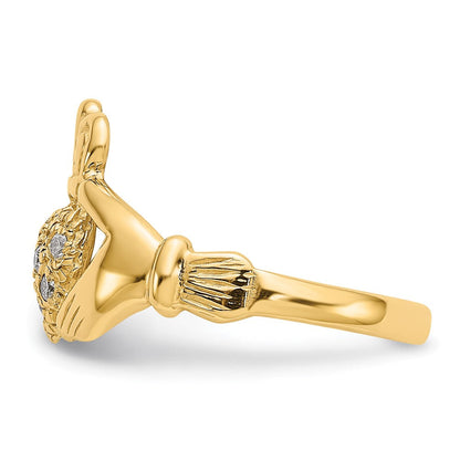 14K Gelbgold Claddagh-Ring mit 0,10 ct. echten AA-Diamanten