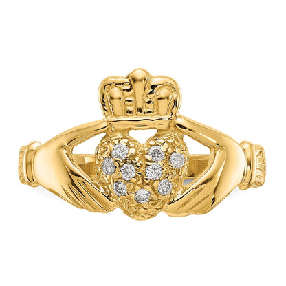 14K Gelbgold Claddagh-Ring mit 0,10 ct. echten AA-Diamanten