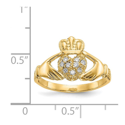 14K Gelbgold Claddagh-Ring mit 0,10 ct. echten AA-Diamanten