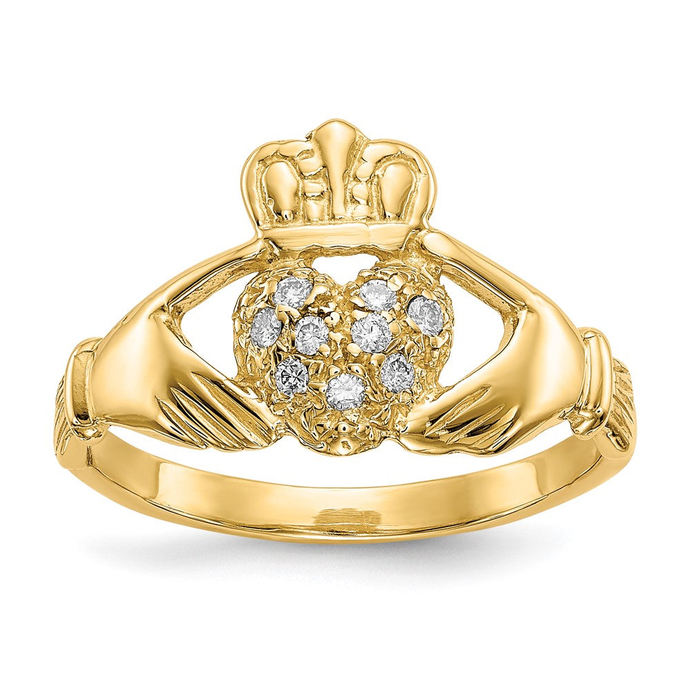 14K Gelbgold Claddagh-Ring mit 0,10 ct. echten AA-Diamanten
