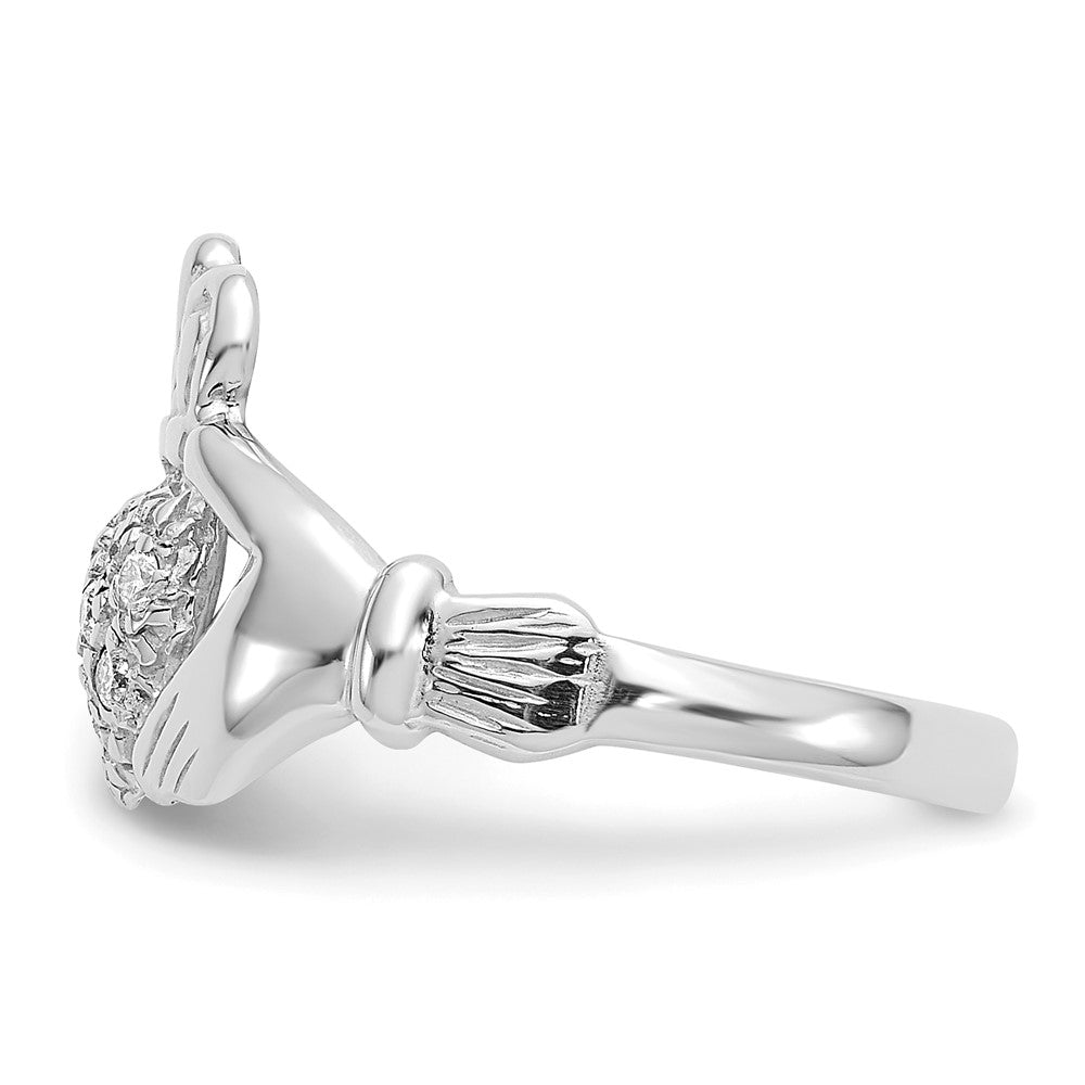14K Weißgold Claddagh-Ring mit 0,1 ct. echten Diamanten, Qualität AA