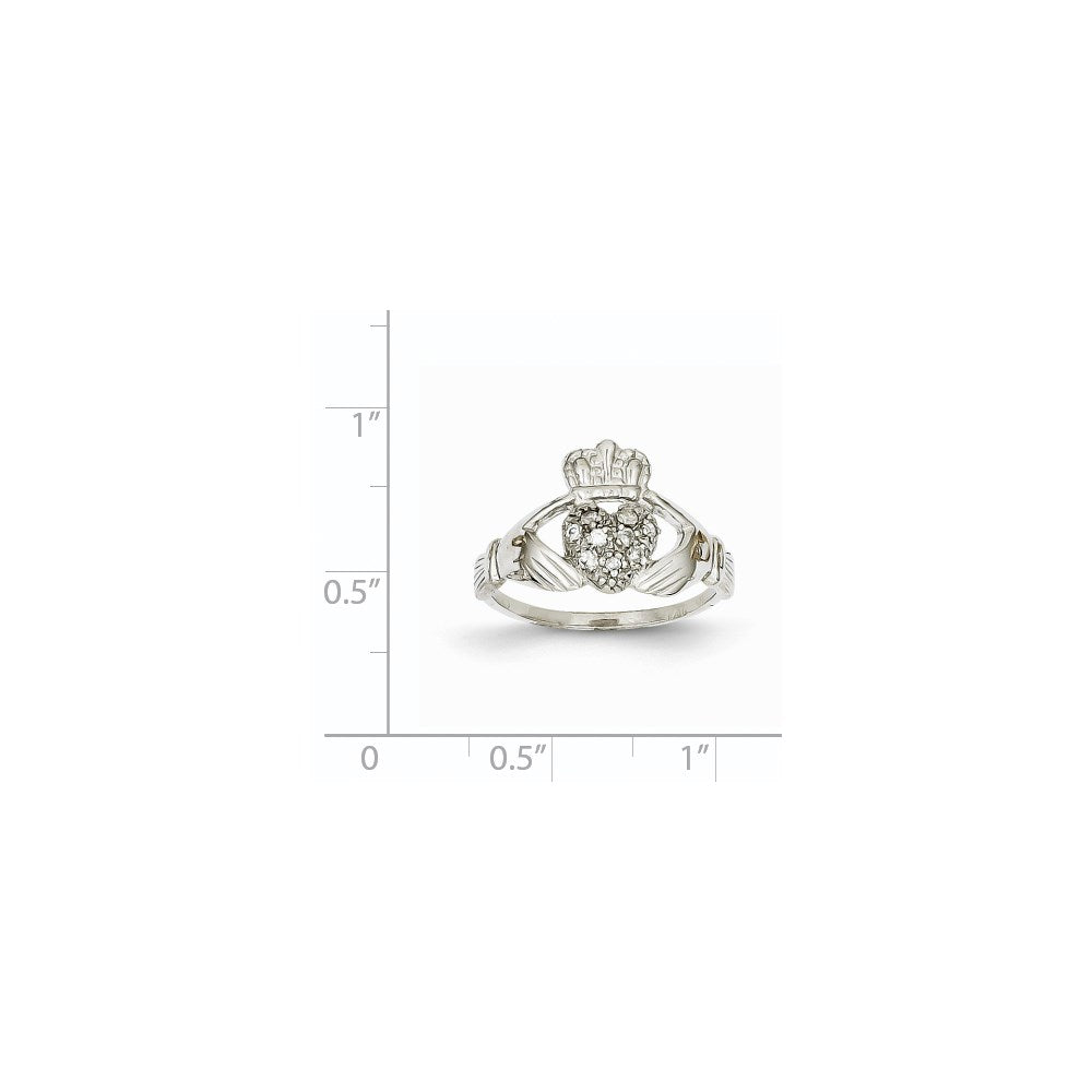 14K Weißgold Claddagh-Ring mit 0,1 ct. echten Diamanten, Qualität AA