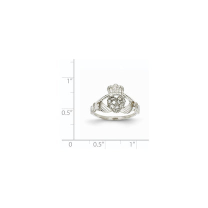 14K Weißgold Claddagh-Ring mit 0,1 ct. echten Diamanten, Qualität AA