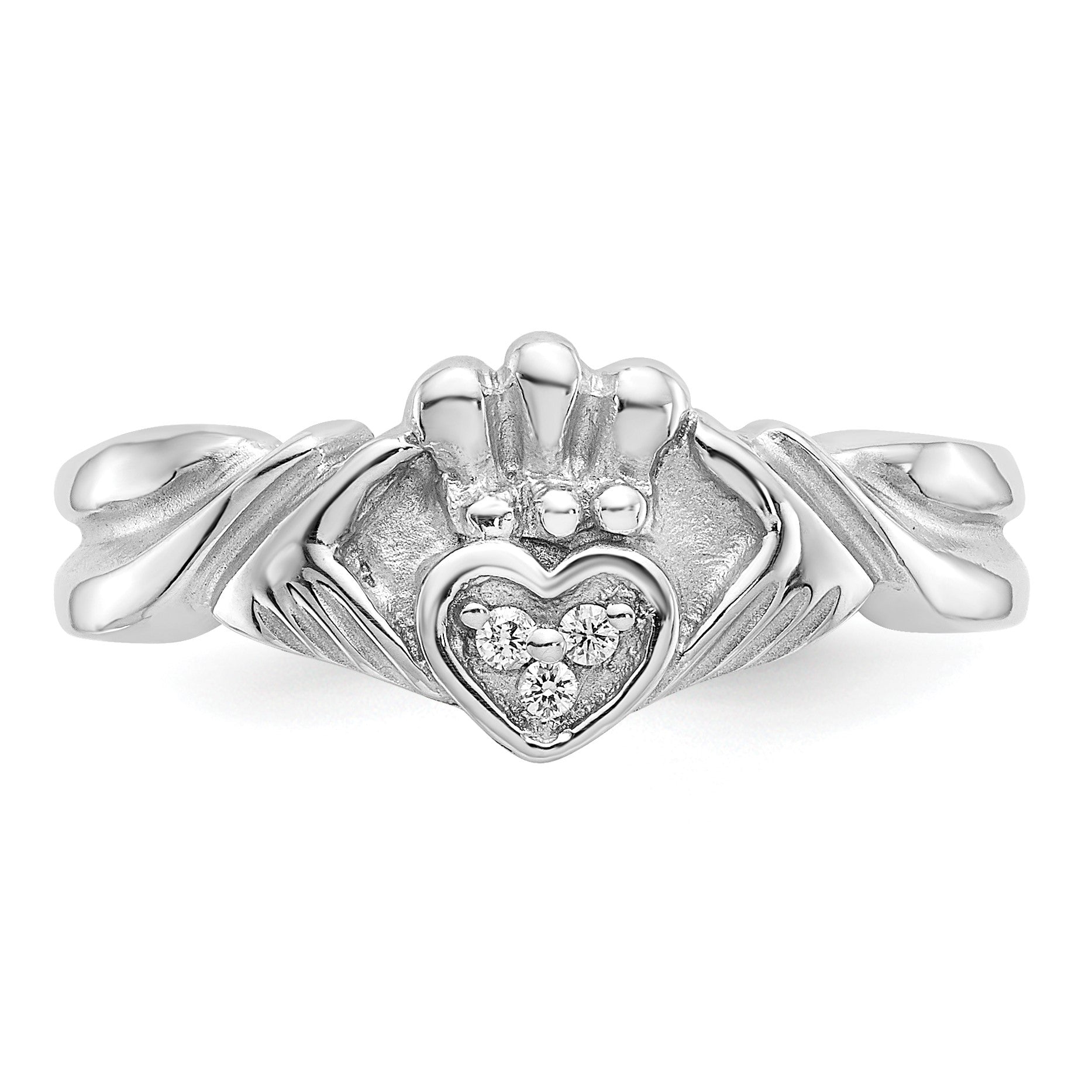 14K Weißgold Claddagh-Ring mit 0,05 ct. echten AA-Diamanten