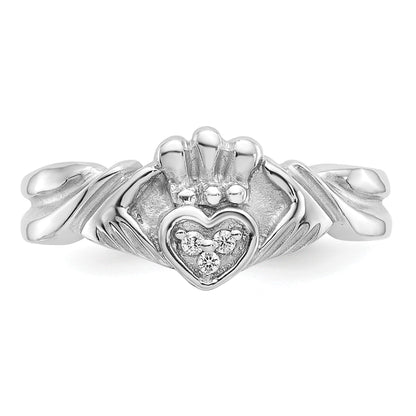 14K Weißgold Claddagh-Ring mit 0,05 ct. echten AA-Diamanten