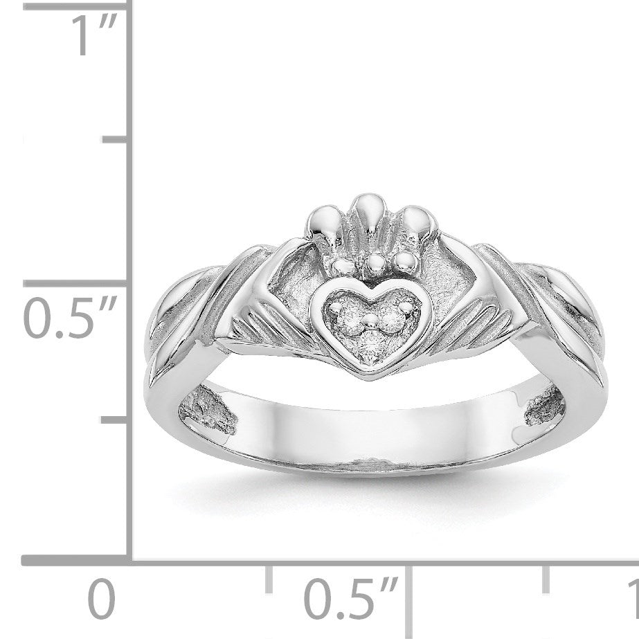 14K Weißgold Claddagh-Ring mit 0,05 ct. echten AA-Diamanten
