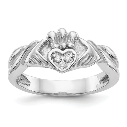 14K Weißgold Claddagh-Ring mit 0,05 ct. echten AA-Diamanten