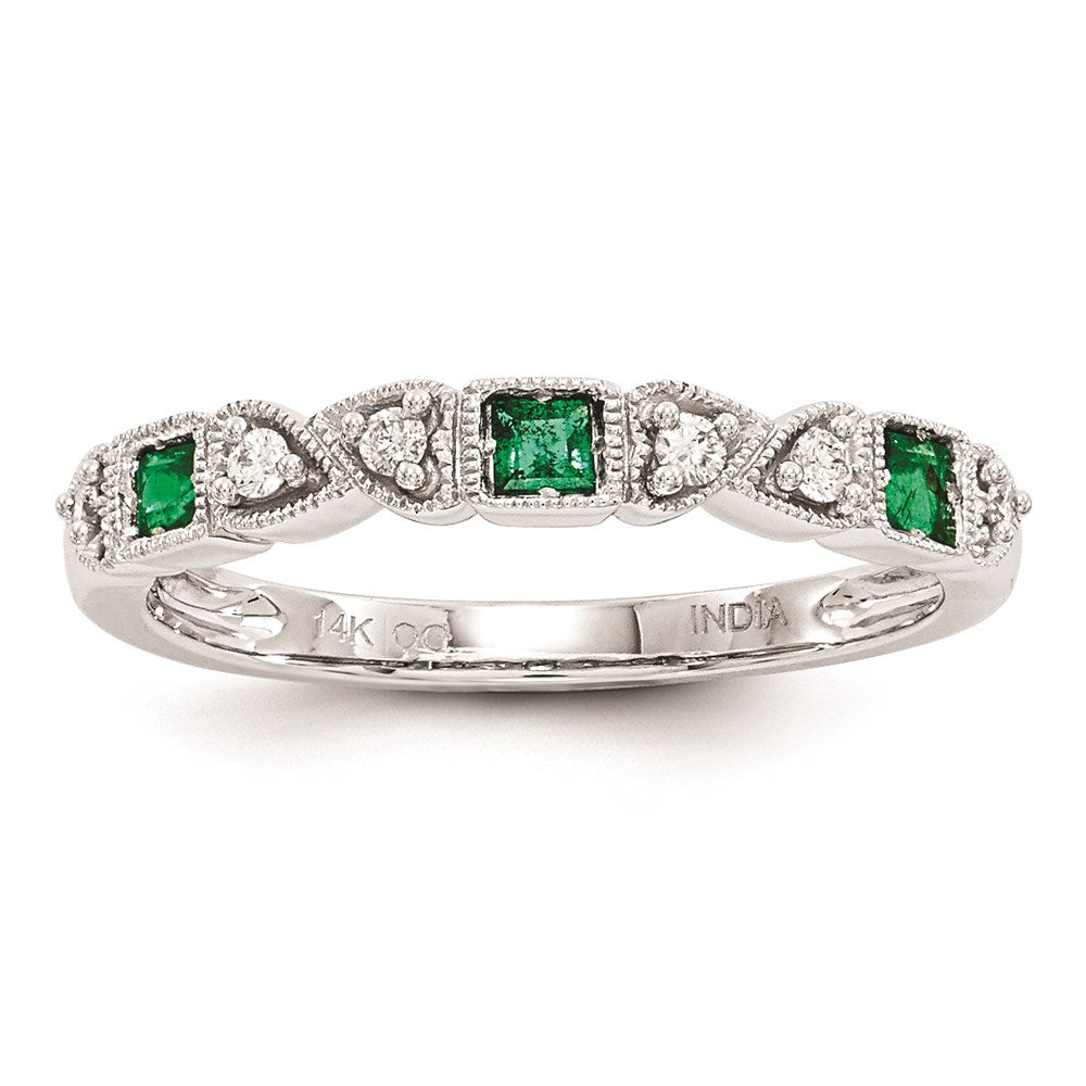 14K Weißgold Echt Diamant & Smaragd Ring