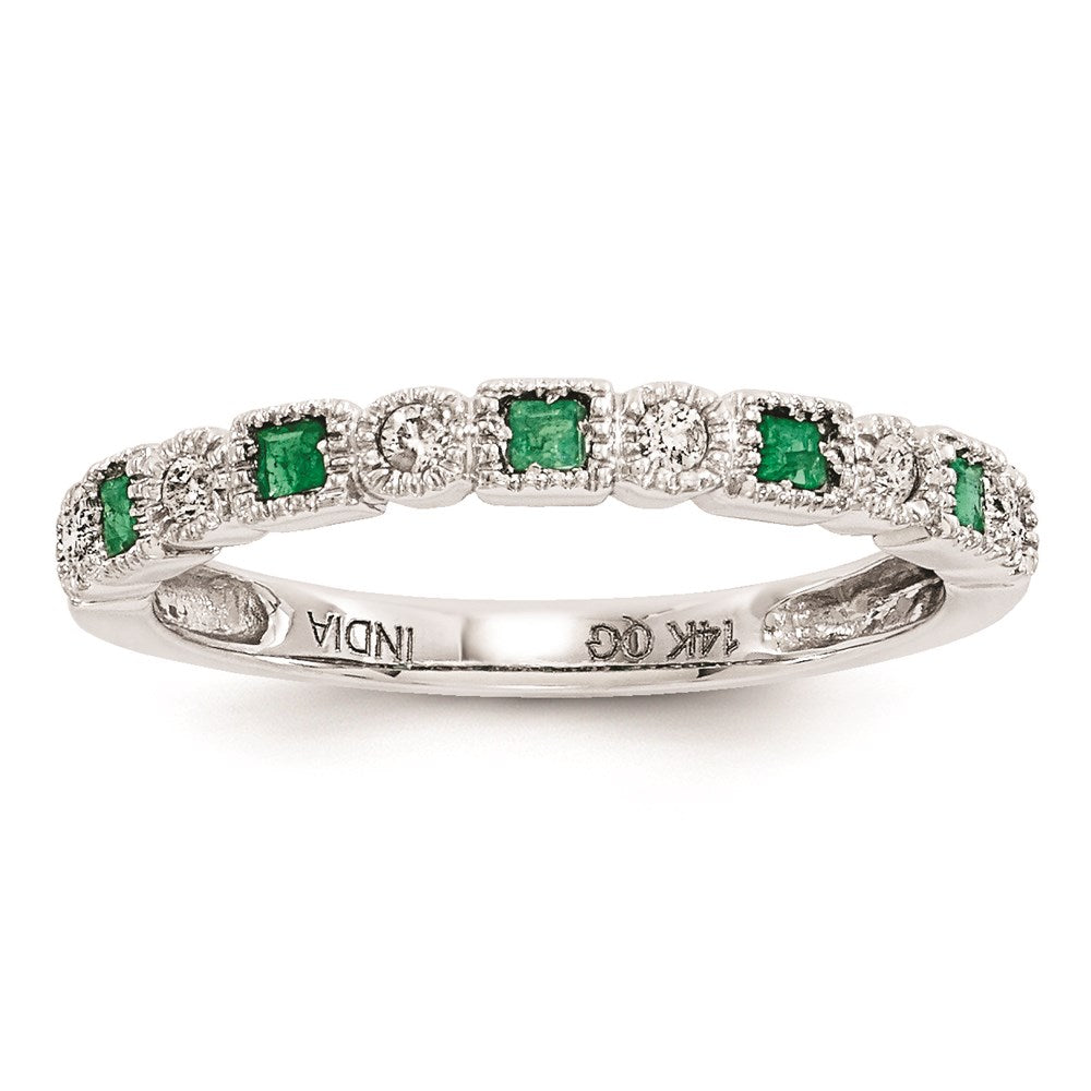 14K Weißgold Echt Diamant & Smaragd Ring