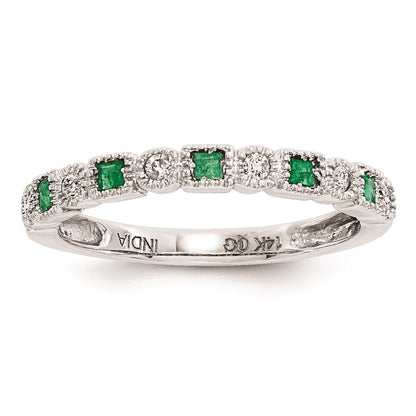 14K Weißgold Echt Diamant & Smaragd Ring
