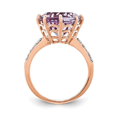 14K Roségold Rosa Quarz und Echt Diamant Ring