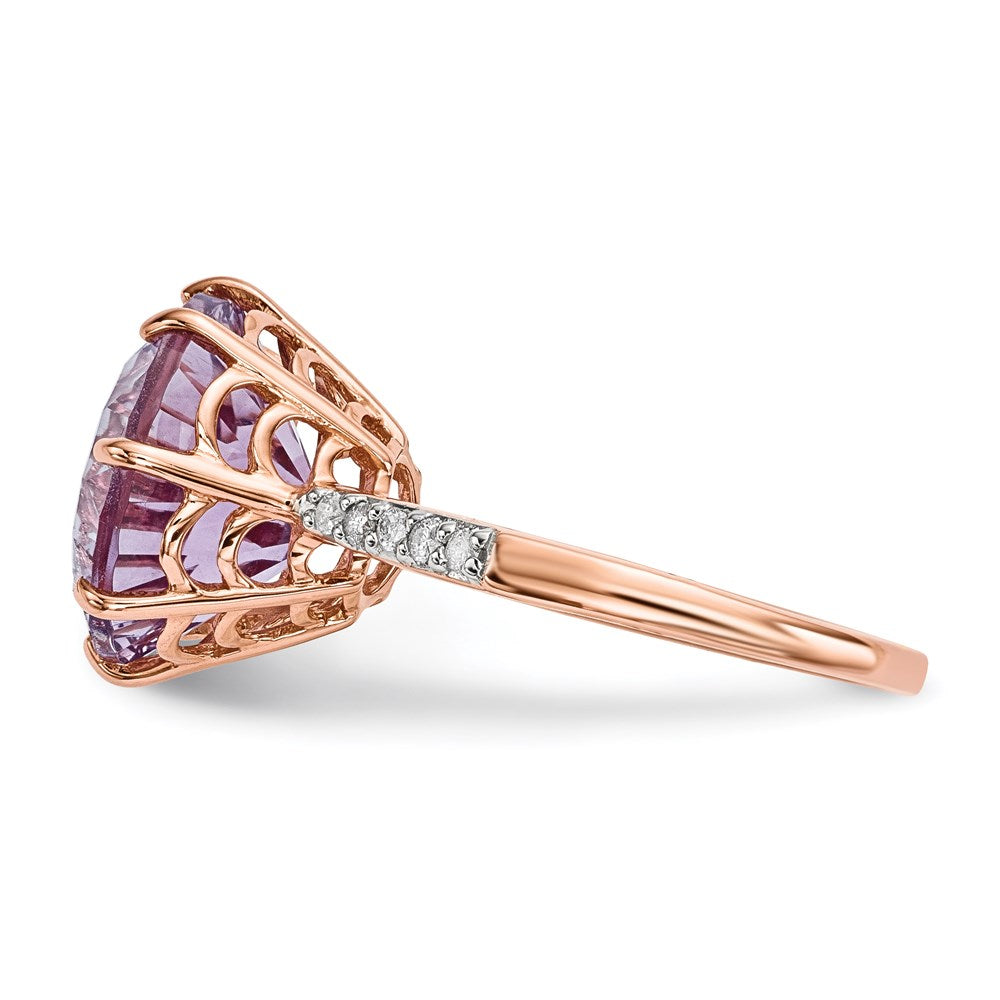 14K Roségold Rosa Quarz und Echt Diamant Ring