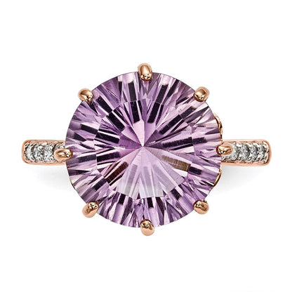 14K Roségold Rosa Quarz und Echt Diamant Ring