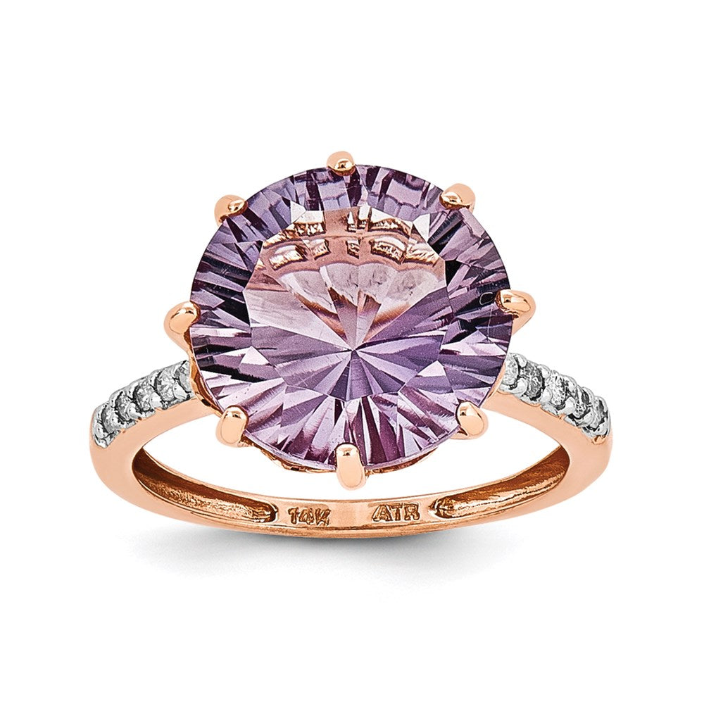 14K Roségold Rosa Quarz und Echt Diamant Ring