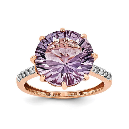14K Roségold Rosa Quarz und Echt Diamant Ring