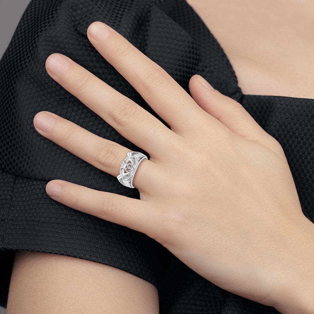 14K Weißgold Herren-Claddagh-Ring mit AA-Diamanten