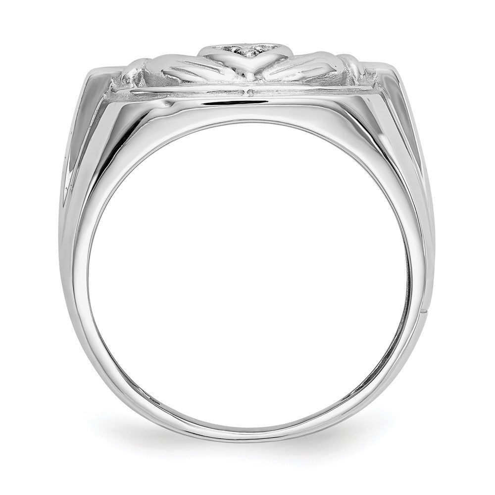 14K Weißgold Herren-Claddagh-Ring mit AA-Diamanten