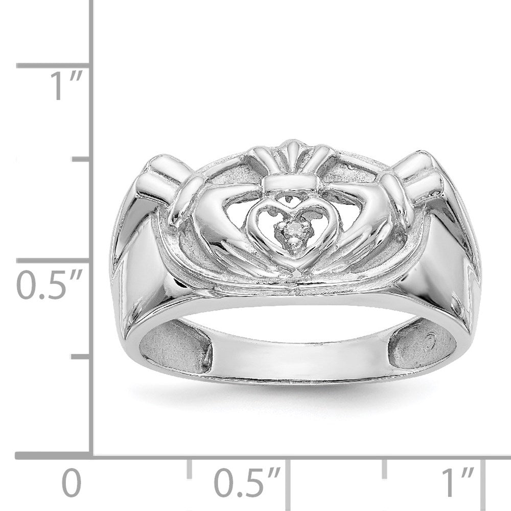 14K Weißgold Herren-Claddagh-Ring mit AA-Diamanten