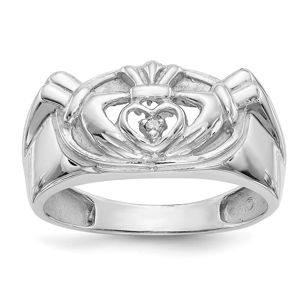 14K Weißgold Herren-Claddagh-Ring mit AA-Diamanten