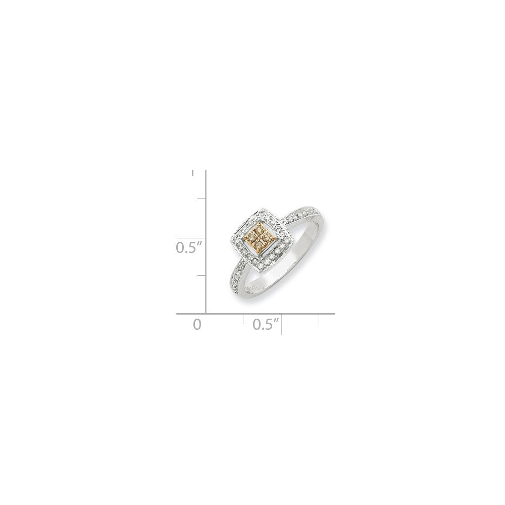 14-Karat-Weißgold mit Gelbrhodinierung, Ring mit weißen und champagnerfarbenen natürlichen Diamanten