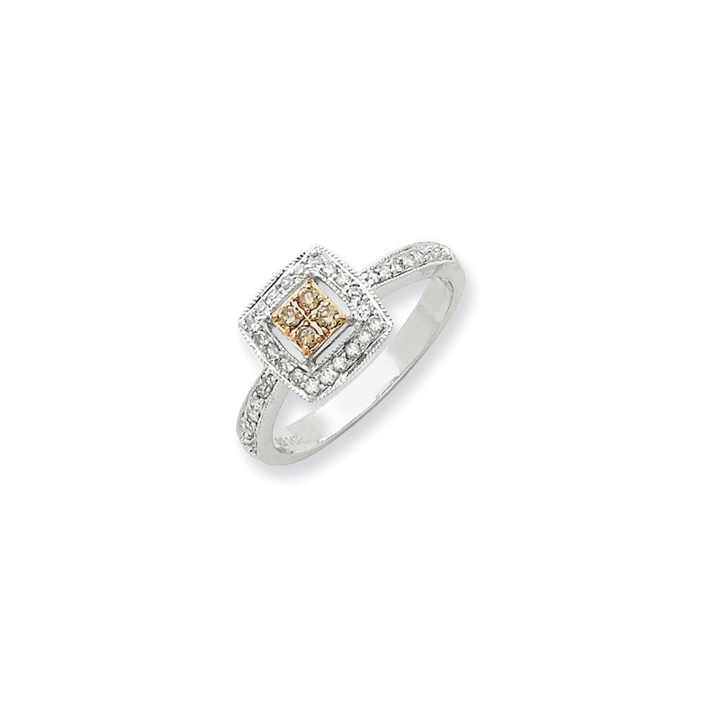 14-Karat-Weißgold mit Gelbrhodinierung, Ring mit weißen und champagnerfarbenen natürlichen Diamanten