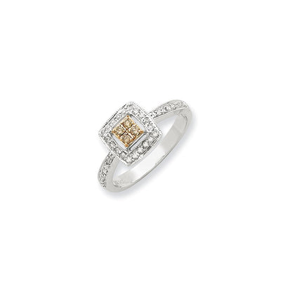 14-Karat-Weißgold mit Gelbrhodinierung, Ring mit weißen und champagnerfarbenen natürlichen Diamanten