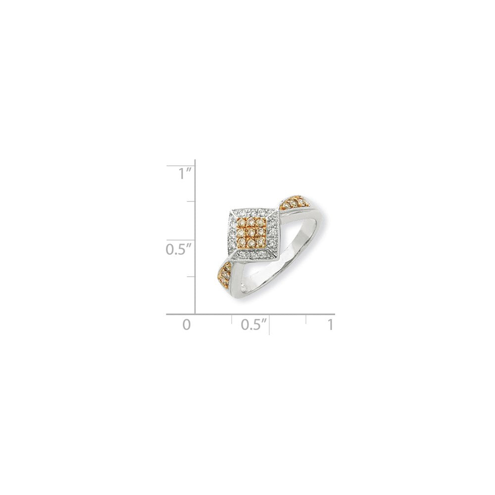 14K Weißgold mit Gelbrhodinierung, Ring mit Diamanten in Weiß und Champagner