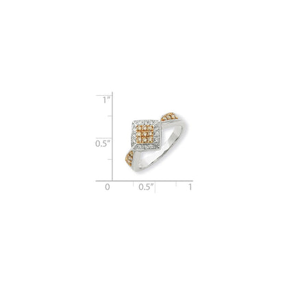 14K Weißgold mit Gelbrhodinierung, Ring mit Diamanten in Weiß und Champagner