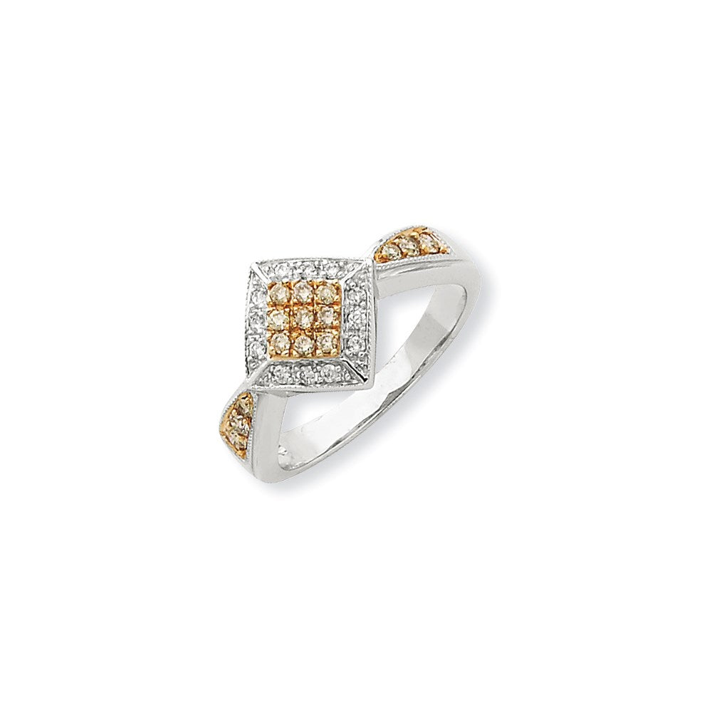 14K Weißgold mit Gelbrhodinierung, Ring mit Diamanten in Weiß und Champagner