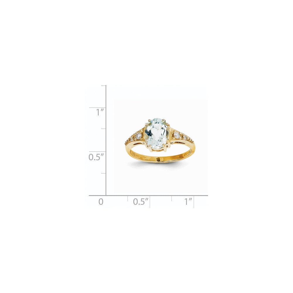 14K Gelbgold Ring mit Aquamarin und echten Diamanten