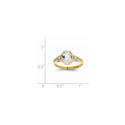 14K Gelbgold Ring mit Aquamarin und echten Diamanten