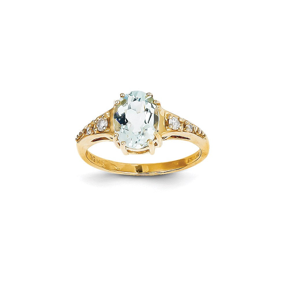 14K Gelbgold Ring mit Aquamarin und echten Diamanten
