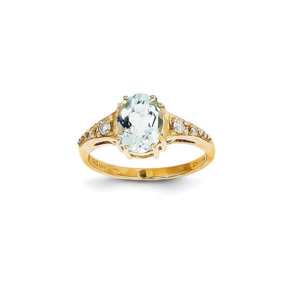 14K Gelbgold Ring mit Aquamarin und echten Diamanten