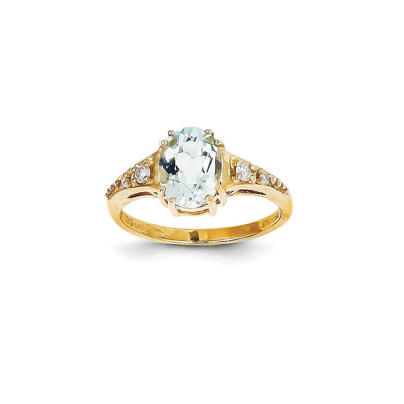 14K Gelbgold Ring mit Aquamarin und echten Diamanten