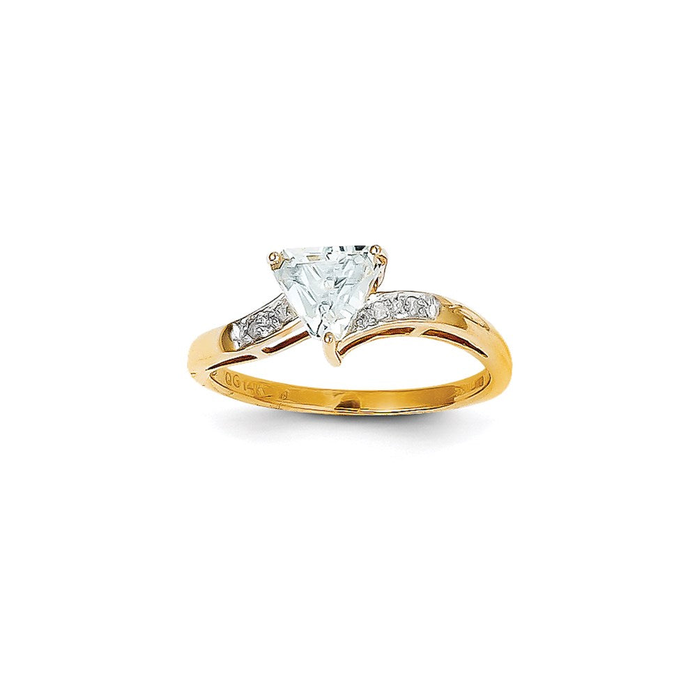 14K Gelbgold Ring mit Aquamarin und echten Diamanten
