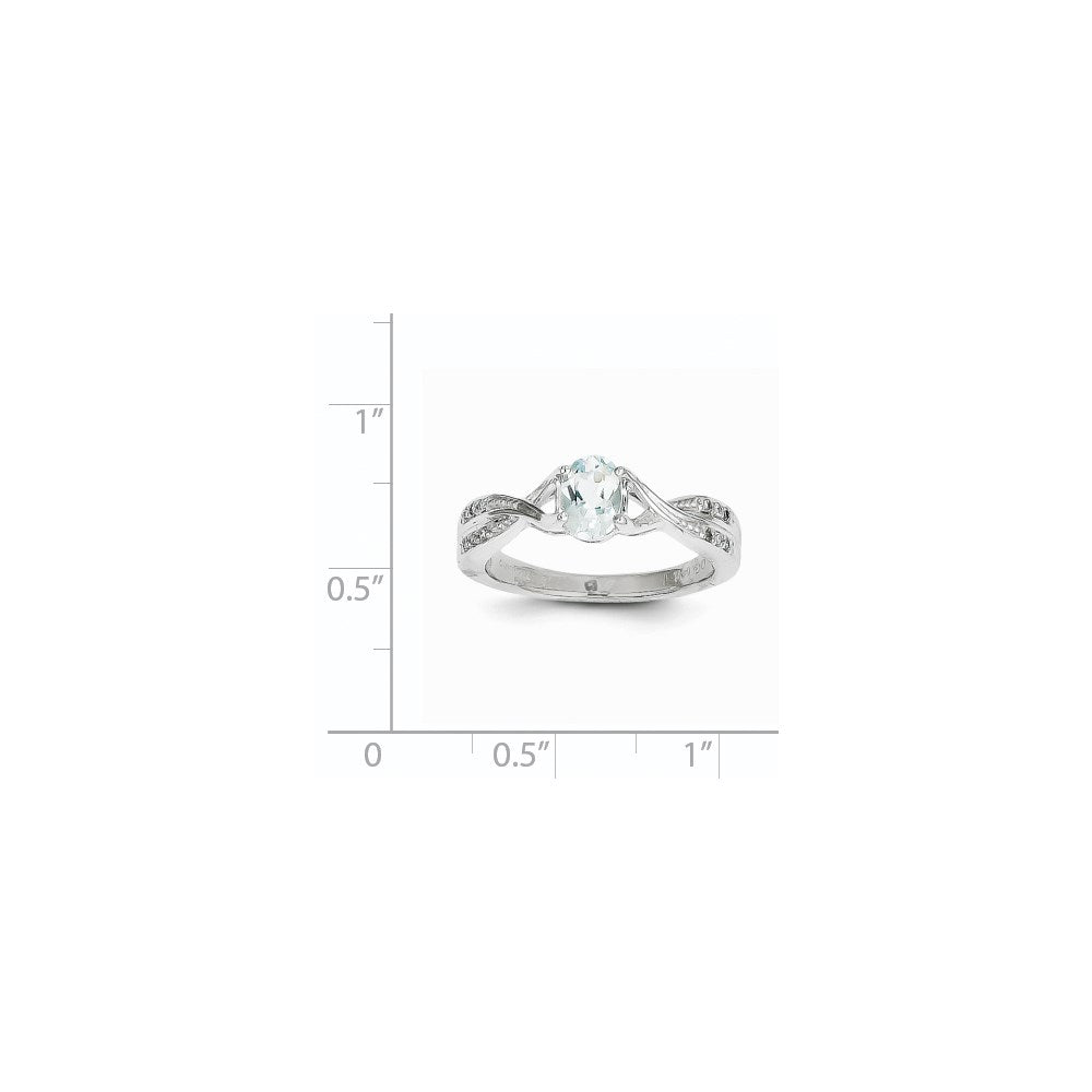 14K Weißgold Ring mit Aquamarin und echten Diamanten