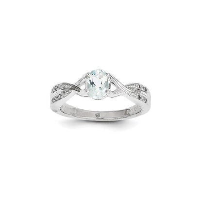 14K Weißgold Ring mit Aquamarin und echten Diamanten