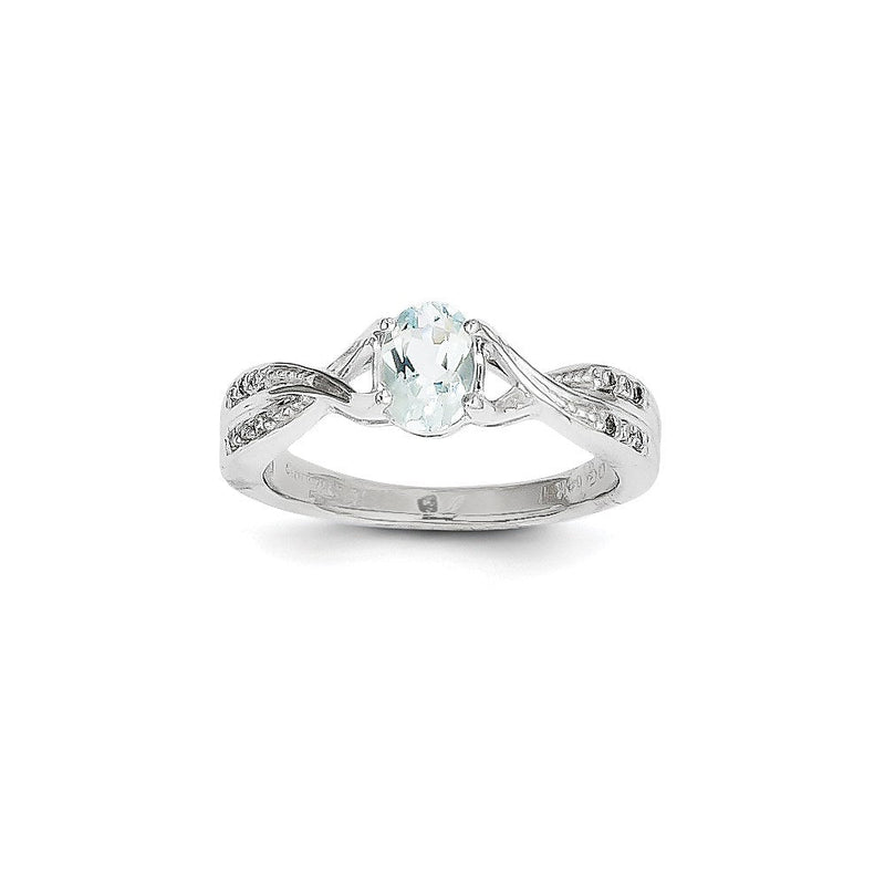 14K Weißgold Ring mit Aquamarin und echten Diamanten
