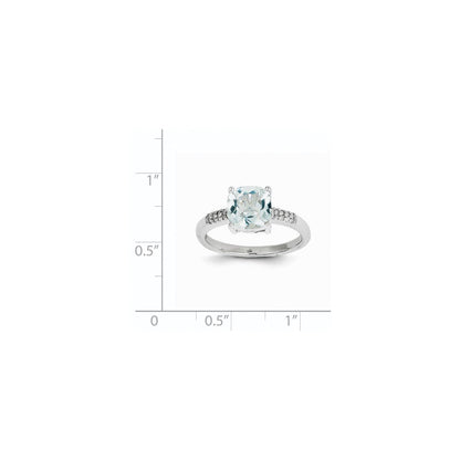 14K Weißgold Ring mit Aquamarin und natürlichen Diamanten