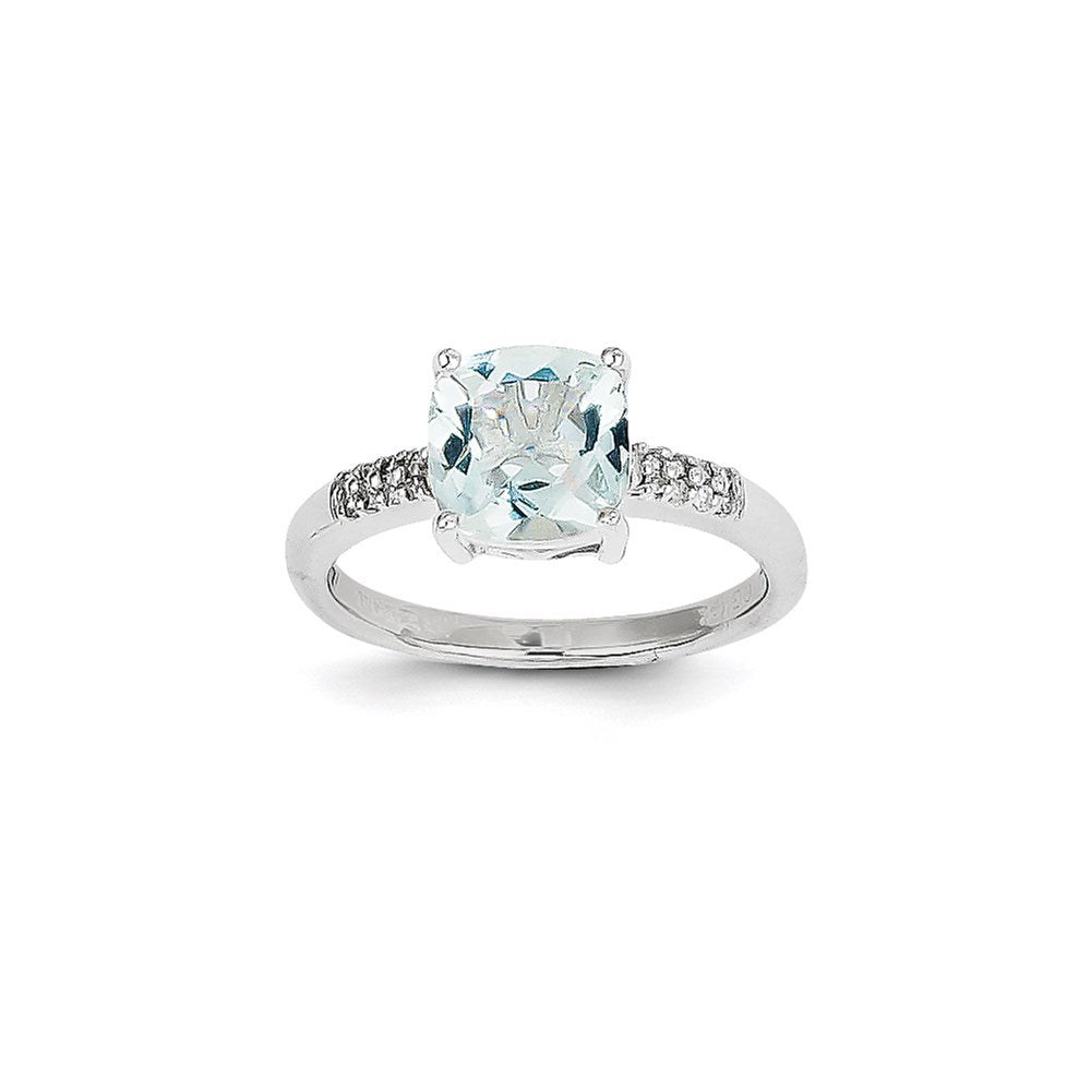 14K Weißgold Ring mit Aquamarin und natürlichen Diamanten