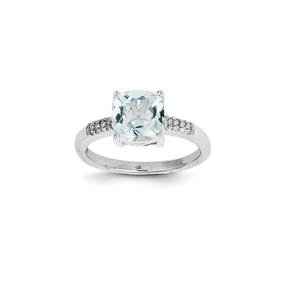 14K Weißgold Ring mit Aquamarin und natürlichen Diamanten