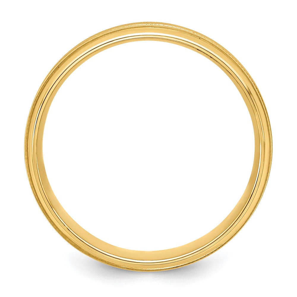 14K Gelbgold 6 mm Ehering mit hohem Gewicht, Komfortpassform, gebürstet-satiniert/poliert, Milgrain und gerillter Kante