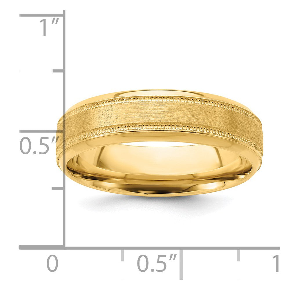 14K Gelbgold 6 mm Ehering mit hohem Gewicht, Komfortpassform, gebürstet-satiniert/poliert, Milgrain und gerillter Kante