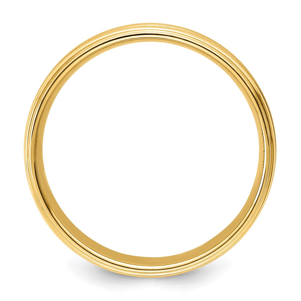 14K Gelbgold Ehering, 6 mm, leichte Komfortpassform, gebürstet-satiniert/poliert, mit gerillter Milgrain-Kante