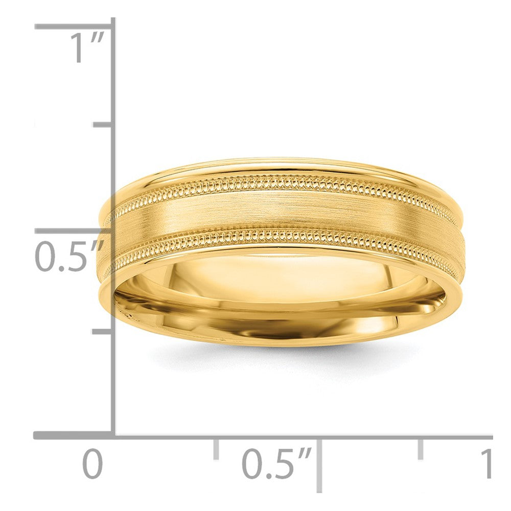 14K Gelbgold Ehering, 6 mm, leichte Komfortpassform, gebürstet-satiniert/poliert, mit gerillter Milgrain-Kante