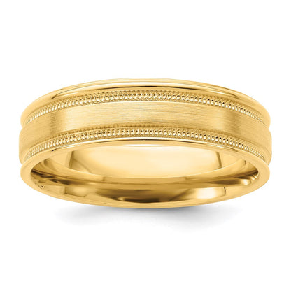 14K Gelbgold Ehering, 6 mm, leichte Komfortpassform, gebürstet-satiniert/poliert, mit gerillter Milgrain-Kante