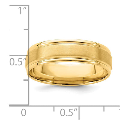 14K Gelbgold 6 mm Ehering mit Standardgewicht, Komfort-Passform, gebürstet-satinierter/polierter Oberfläche und gerillter Kante
